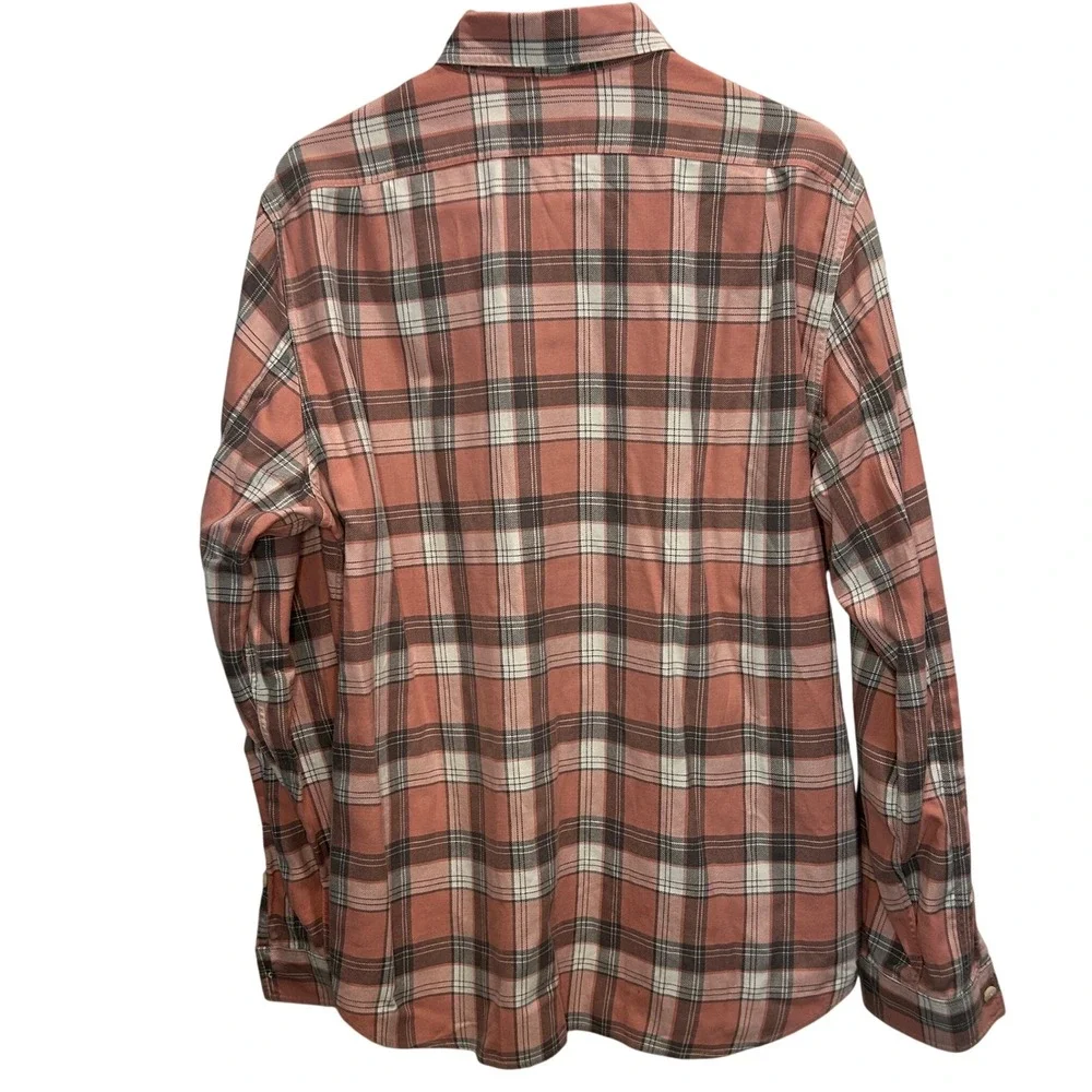 J. Crew‎ Mens Flannel Button Down Shirt Medium Plaid Coral Gray White Cotton